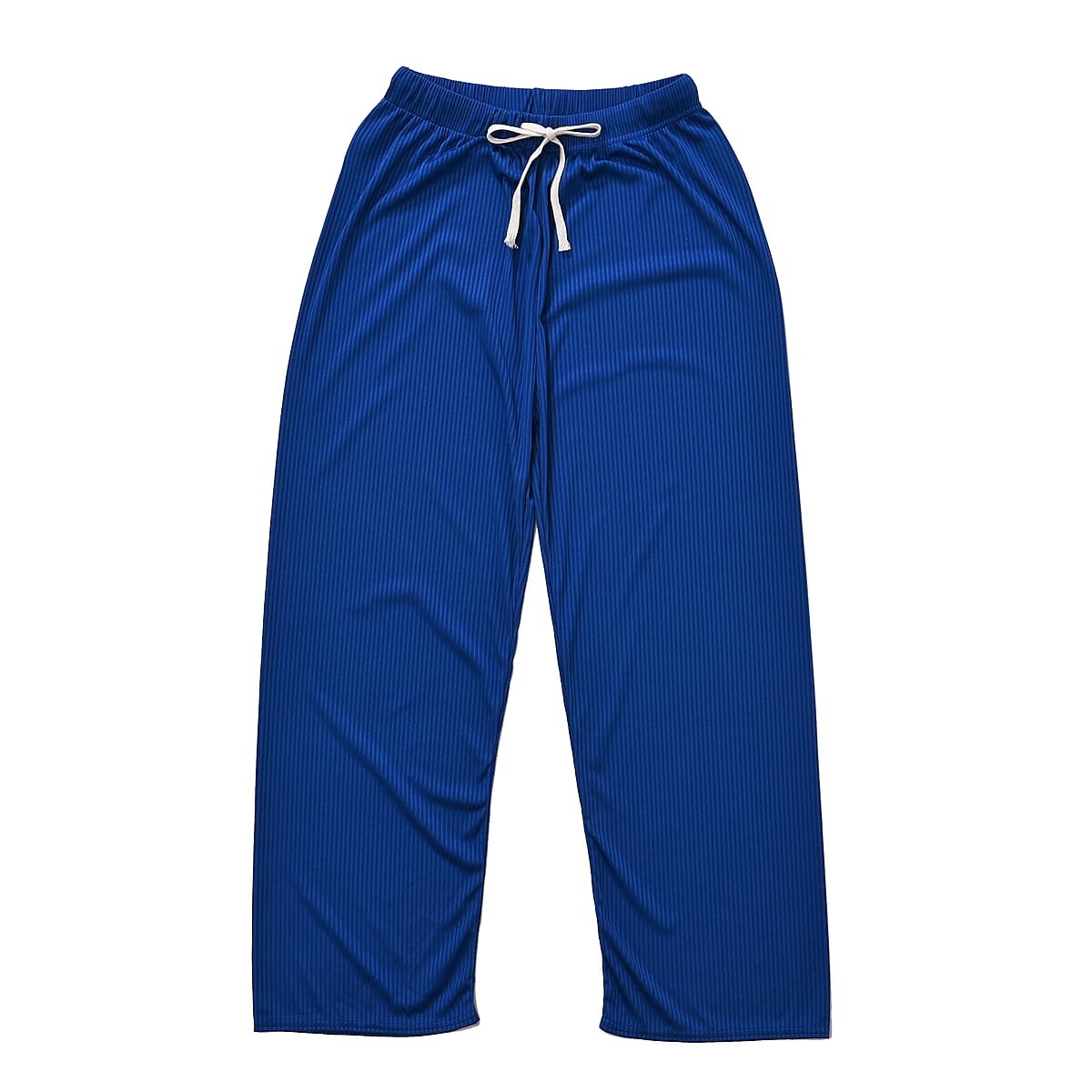 Set of 2 Blue and Geometric Rib Knit Stretch Lounge Pants - One Size Fits Most image number 1