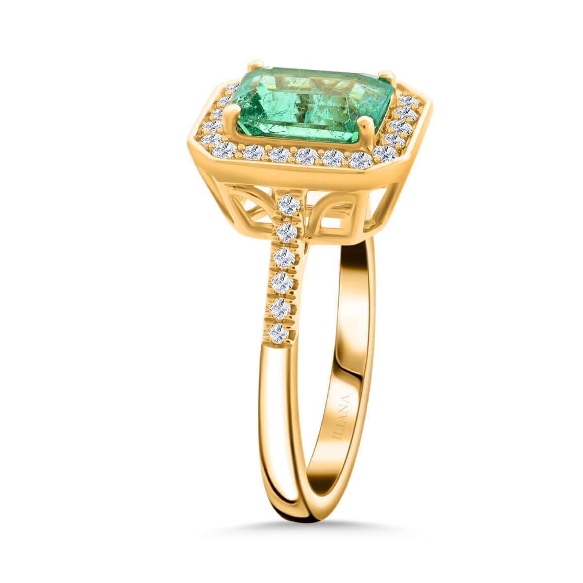 Certified & Appraised Iliana 18K Yellow Gold AAA Boyaca Colombian Emerald and G-H SI Diamond Ring (Size 10.0) 4.65 Grams 1.90 ctw image number 3