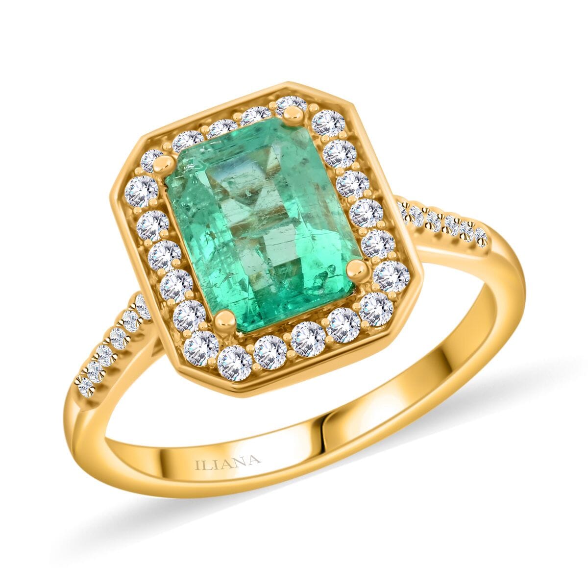 Certified & Appraised Iliana 18K Yellow Gold AAA Boyaca Colombian Emerald and G-H SI Diamond Ring (Size 7.0) 4.65 Grams 1.90 ctw image number 0
