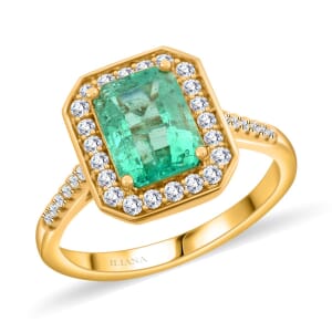 Certified & Appraised Iliana 18K Yellow Gold AAA Boyaca Colombian Emerald and G-H SI Diamond Ring (Size 7.0) 4.65 Grams 1.90 ctw