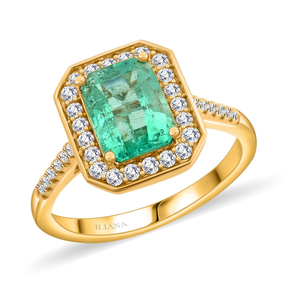 Certified & Appraised Iliana 18K Yellow Gold AAA Boyaca Colombian Emerald and G-H SI Diamond Ring (Size 8.0) 4.65 Grams 1.90 ctw image number 0