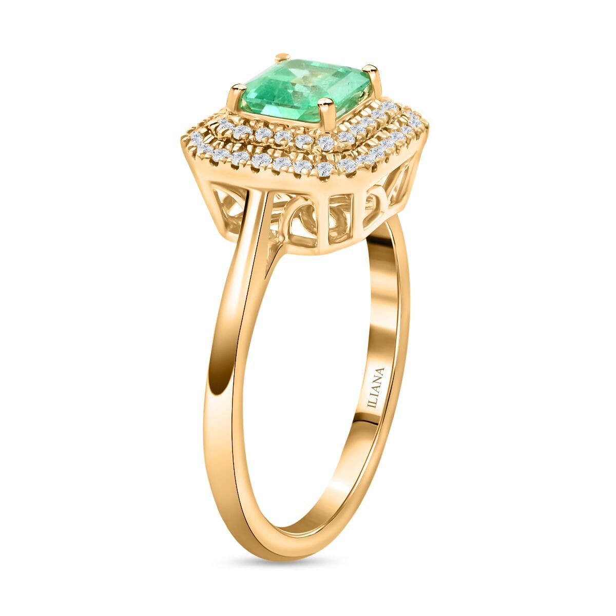 Certified and Appraised Iliana 18K Yellow Gold AAA Boyaca Colombian Emerald and G-H SI Diamond Ring (Size 9.0) 4.35 Grams 1.00 ctw image number 3