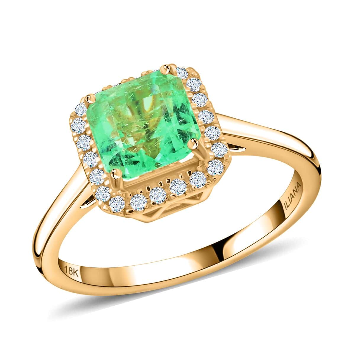 Certified & Appraised Iliana 18K Yellow Gold AAA Boyaca Colombian Emerald and G-H SI Diamond Ring (Size 6.0) 1.50 ctw image number 0