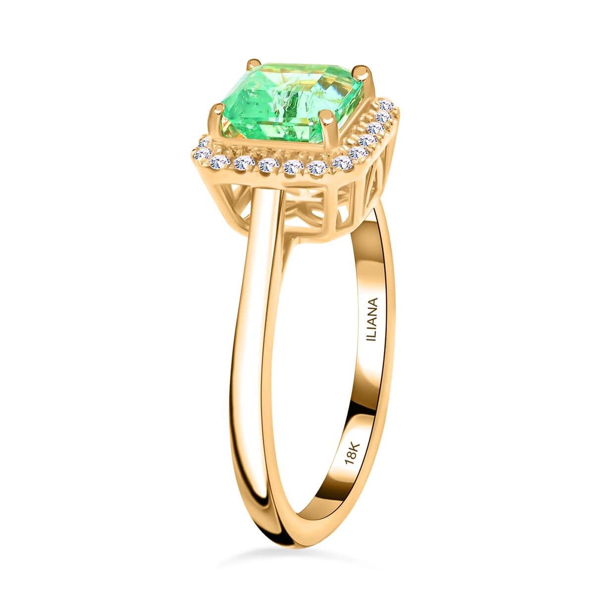 Certified & Appraised Iliana 18K Yellow Gold AAA Boyaca Colombian Emerald and G-H SI Diamond Ring (Size 6.0) 1.50 ctw image number 3