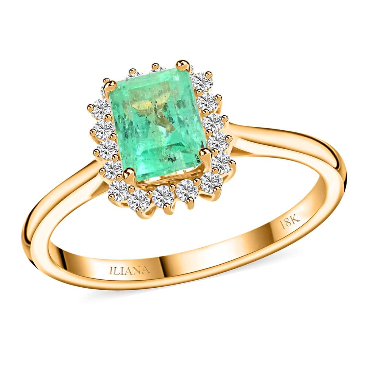 Certified & Appraised Iliana 18K Yellow Gold AAA Boyaca Colombian Emerald and G-H SI Diamond Ring (Size 7.0) 1.55 ctw image number 0
