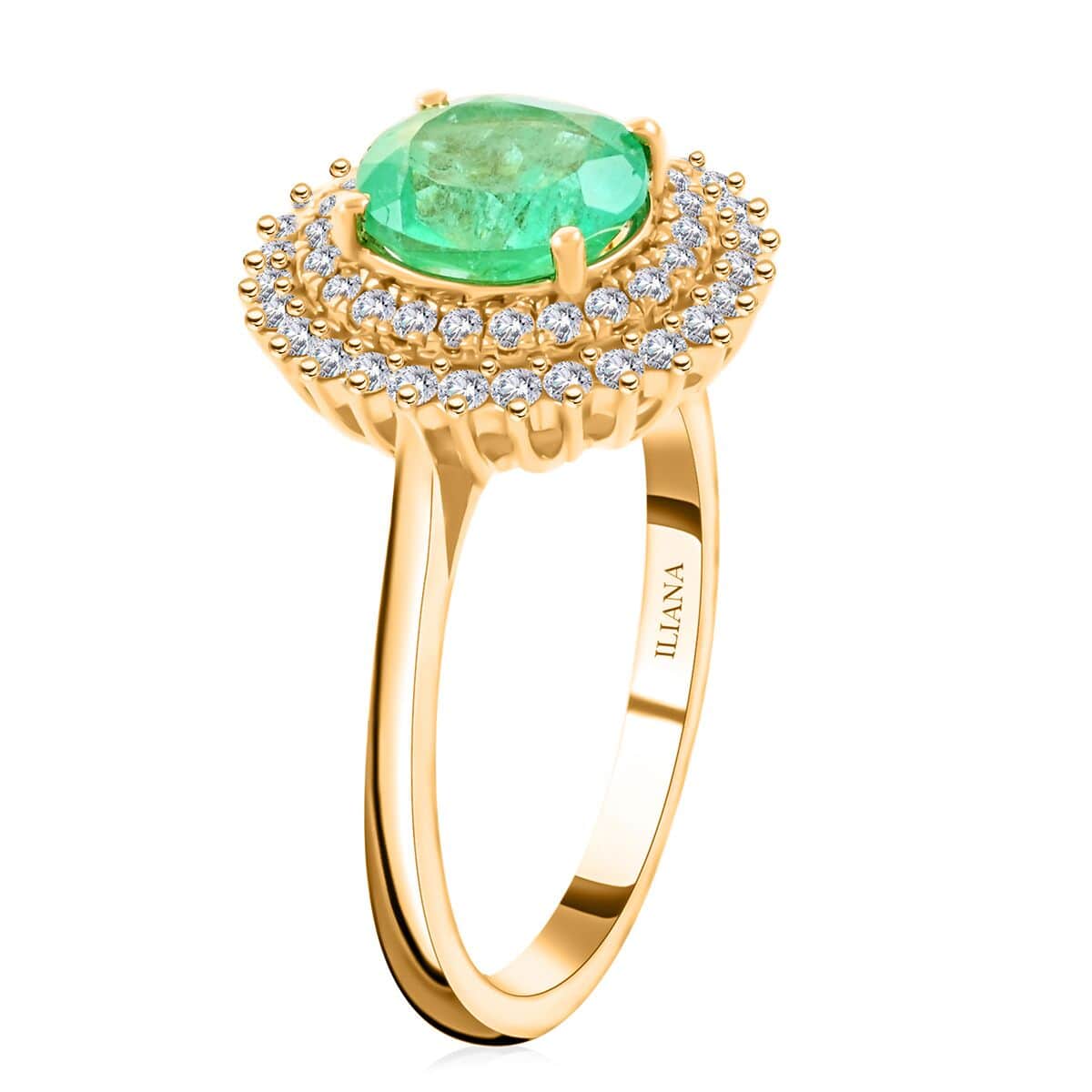 Certified and Appraised Iliana 18K Yellow Gold AAA Boyaca Colombian Emerald and G-H SI Diamond Ring 2.00 ctw image number 3