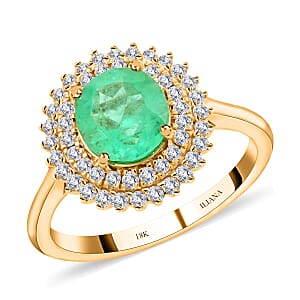 Certified and Appraised Iliana 18K Yellow Gold AAA Boyaca Colombian Emerald and G-H SI Diamond Ring (Size 10.5) 2.00 ctw