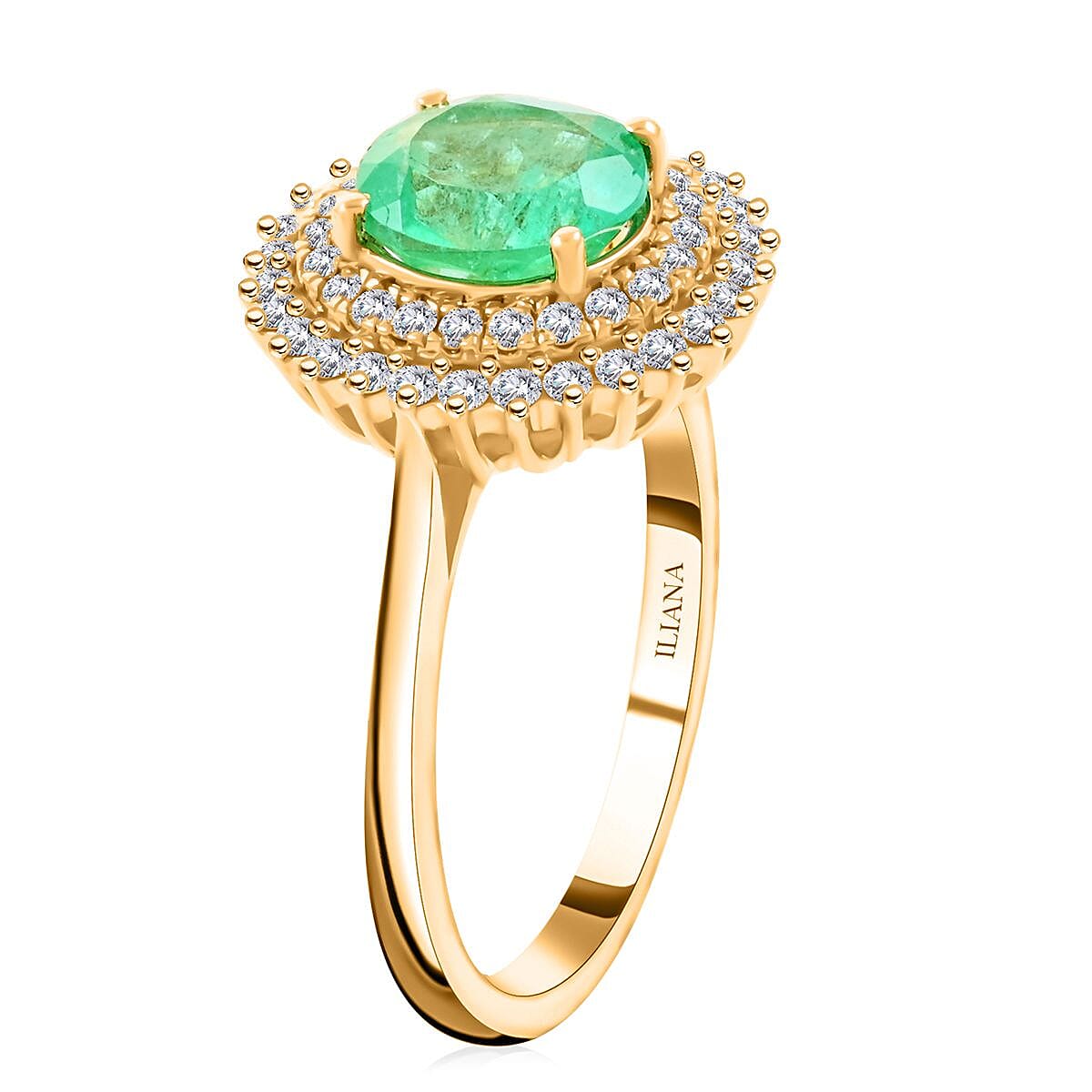 Iliana 18K Yellow Gold AAA Boyaca Colombian Emerald and G-H SI Diamond Ring (Size 7.0) 2.00 ctw image number 3