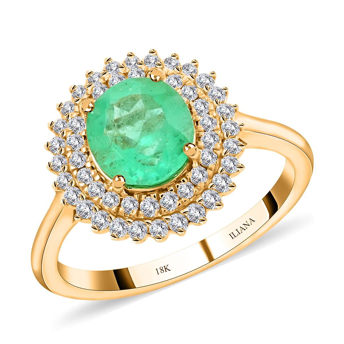 Certified and Appraised Iliana 18K Yellow Gold AAA Boyaca Colombian Emerald and G-H SI Diamond Ring (Size 9.5) 2.00 ctw image number 0