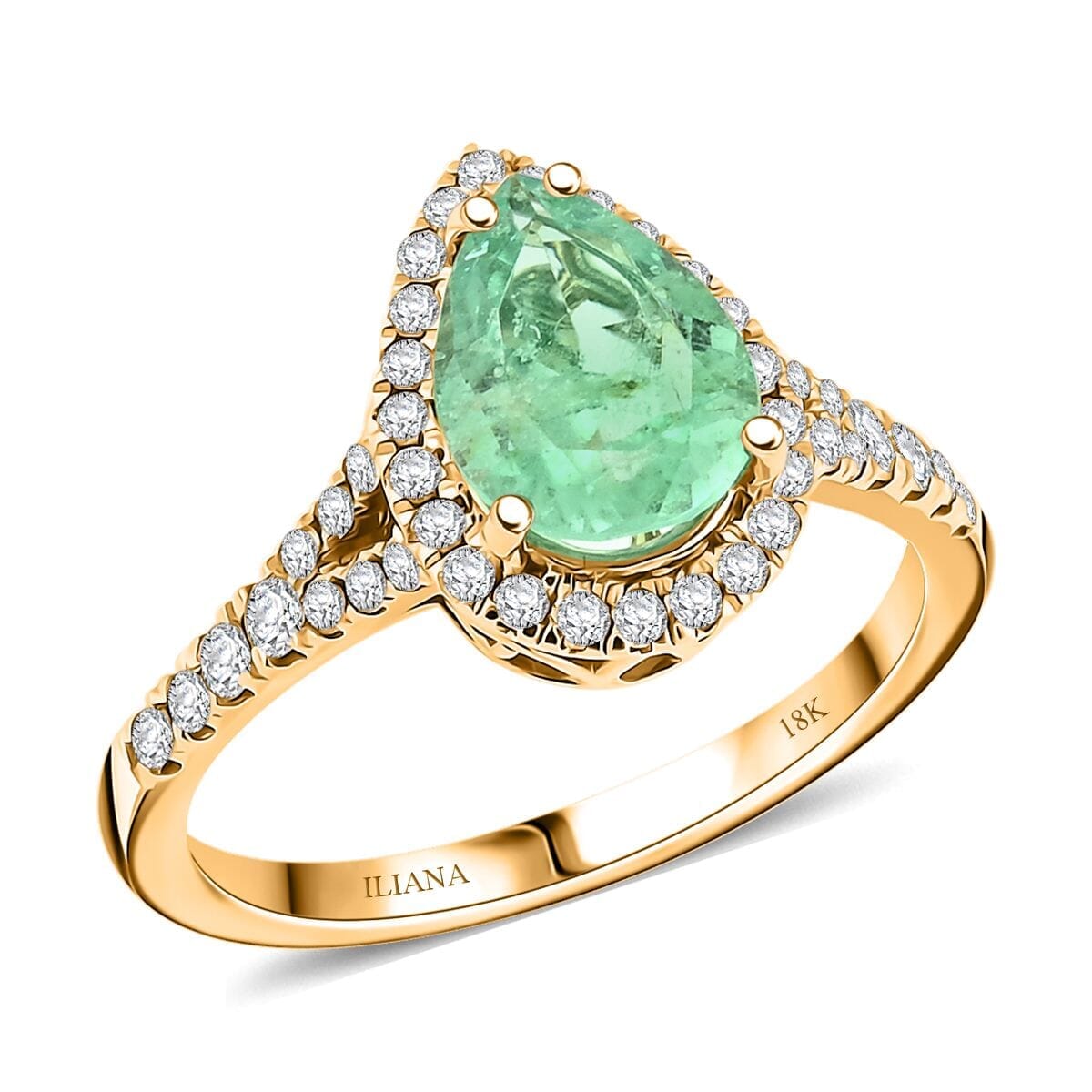 Certified and Appraised Iliana 18K Yellow Gold AAA Boyaca Colombian Emerald and G-H SI Diamond Ring (Size 10.0) 4.15 Grams 2.00 ctw image number 0