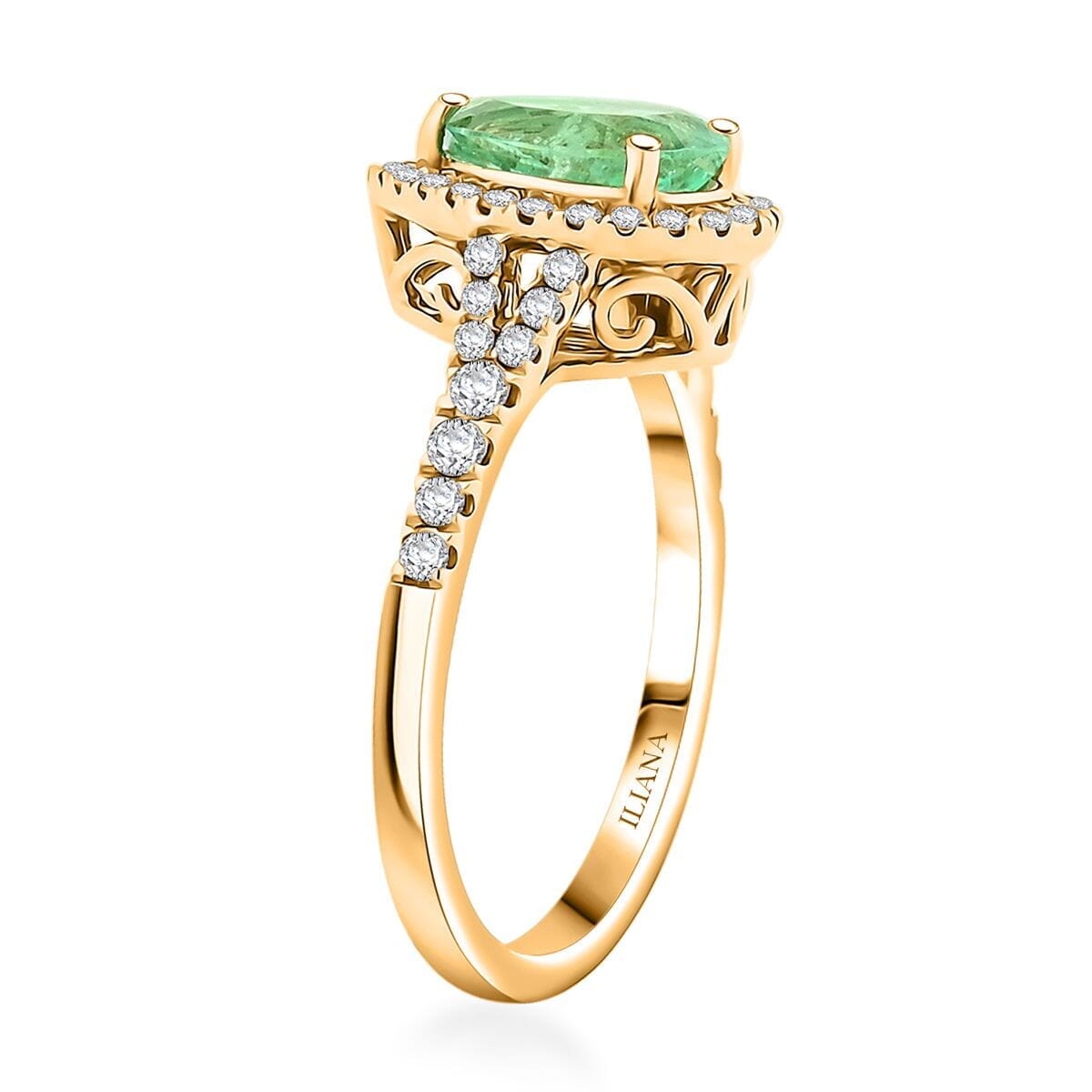 Certified and Appraised Iliana 18K Yellow Gold AAA Boyaca Colombian Emerald and G-H SI Diamond Ring (Size 10.0) 4.15 Grams 2.00 ctw image number 3