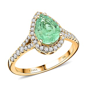 Certified and Appraised Iliana 18K Yellow Gold AAA Boyaca Colombian Emerald, Diamond (G-H, SI) (0.46 cts) Ring (Size 9.5) (4.15 g) 2.00 ctw