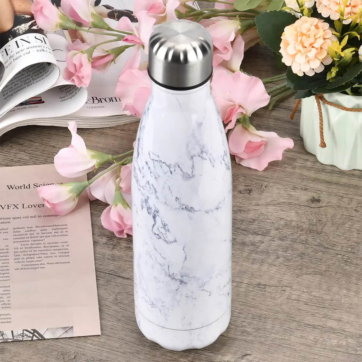 White Marble Pattern Stainless Steel Water Bottle (500 ml) image number 0