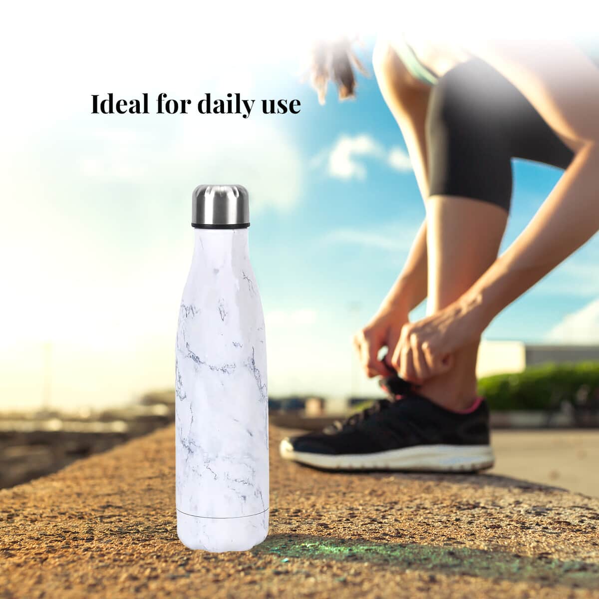 White Marble Pattern Stainless Steel Water Bottle (500 ml) image number 4