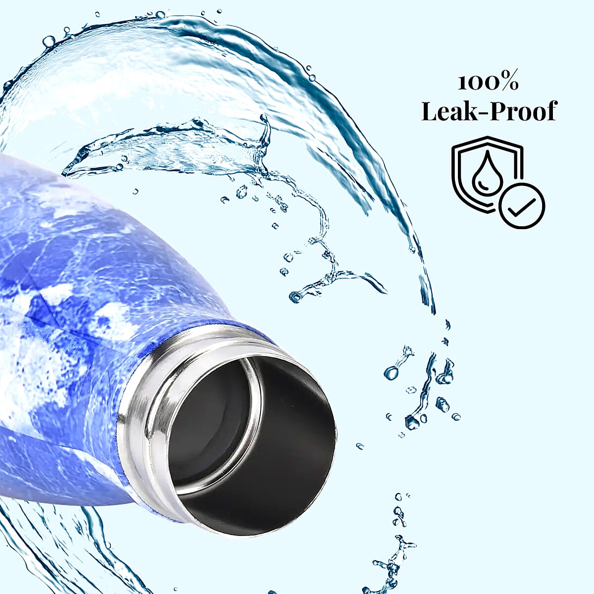 Blue Marble Pattern Stainless Steel Water Bottle (500 ml) image number 1