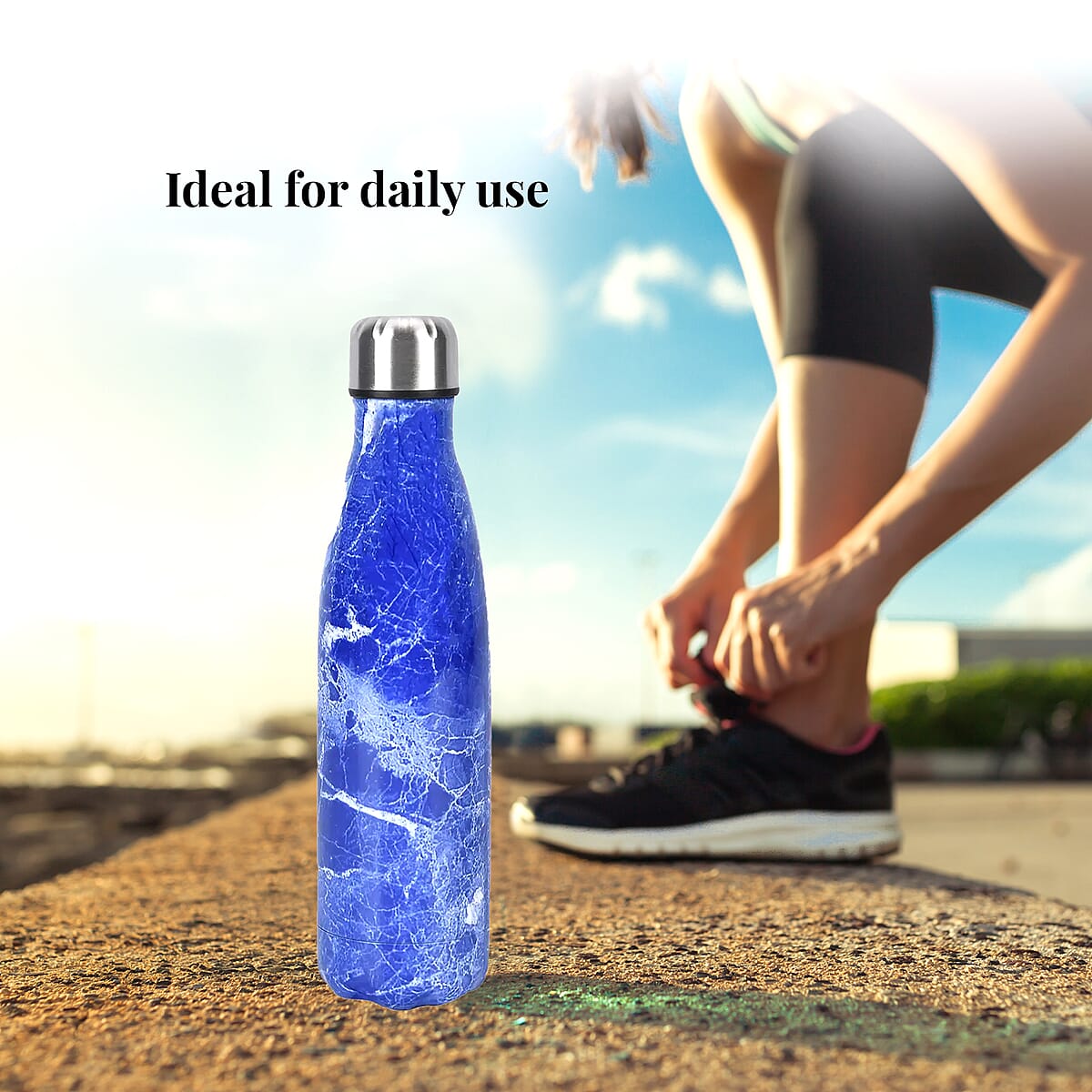 Blue Marble Pattern Stainless Steel Water Bottle (500 ml) image number 4