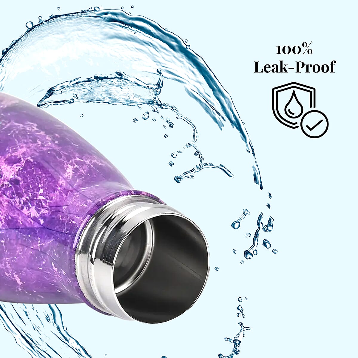 Purple Marble Pattern Stainless Steel Water Bottle (500 ml) image number 1