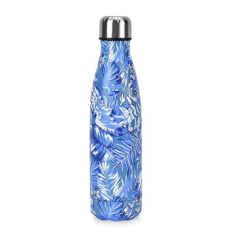 Blue Tropical Leaves Pattern Stainless Steel Water Bottle (500 ml)