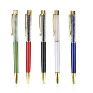 Set of 5 Gem Pens - (Blue Pen- Lapis Lazuli, Silver Pen- White Crystal, Red Pen- Garnet, Green Pen- Green Aventurine, Or Black Pen- Black Obsidian)