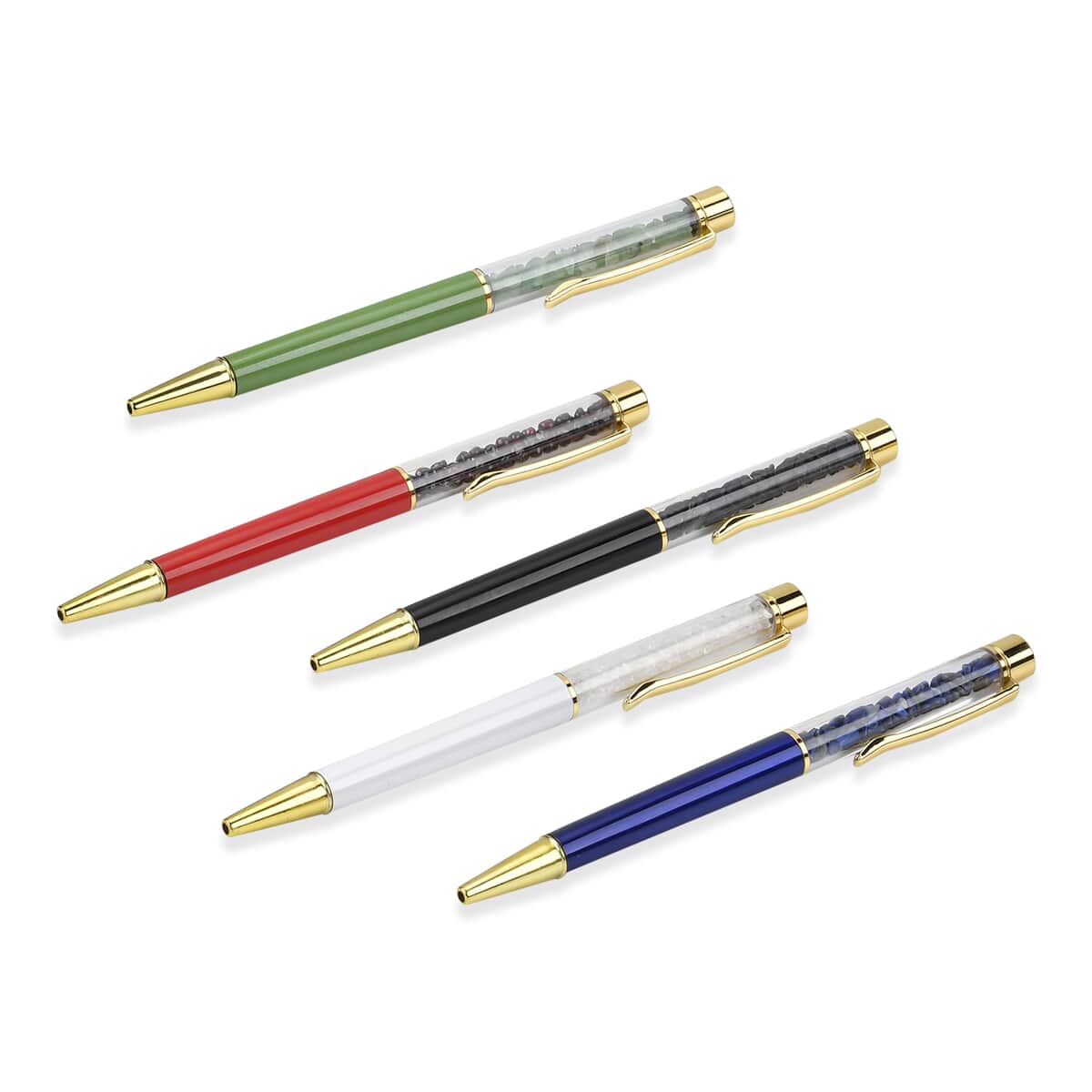 Set of 5 Gem Pens - (Blue Pen- Lapis Lazuli, Silver Pen- White Crystal, Red Pen- Garnet, Green Pen- Green Aventurine, Or Black Pen- Black Obsidian) image number 2