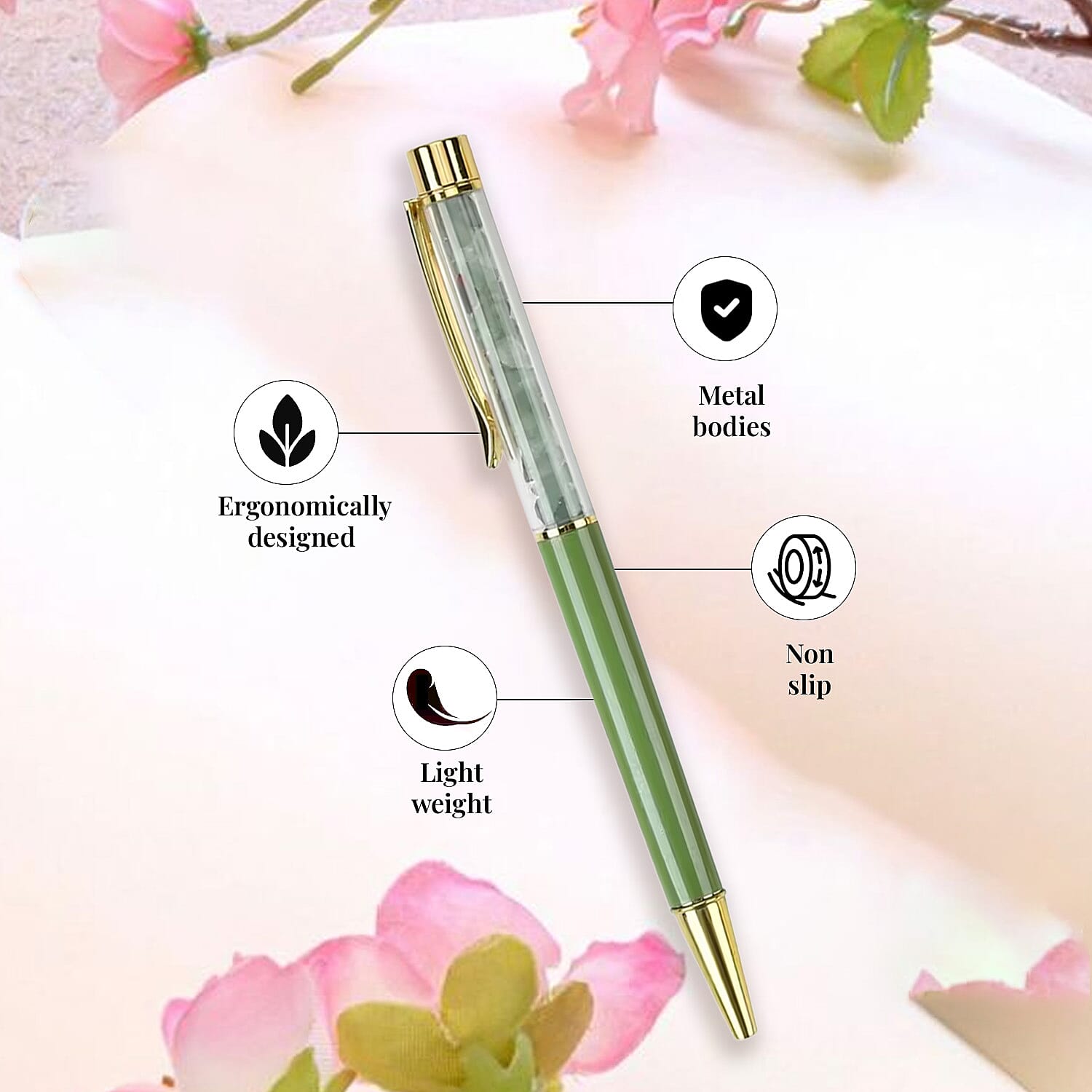 Set of 5 Gem Pens - (Blue Pen- Lapis Lazuli, Silver Pen- White Crystal, Red Pen- Garnet, Green Pen- Green Aventurine, Or Black Pen- Black Obsidian)
