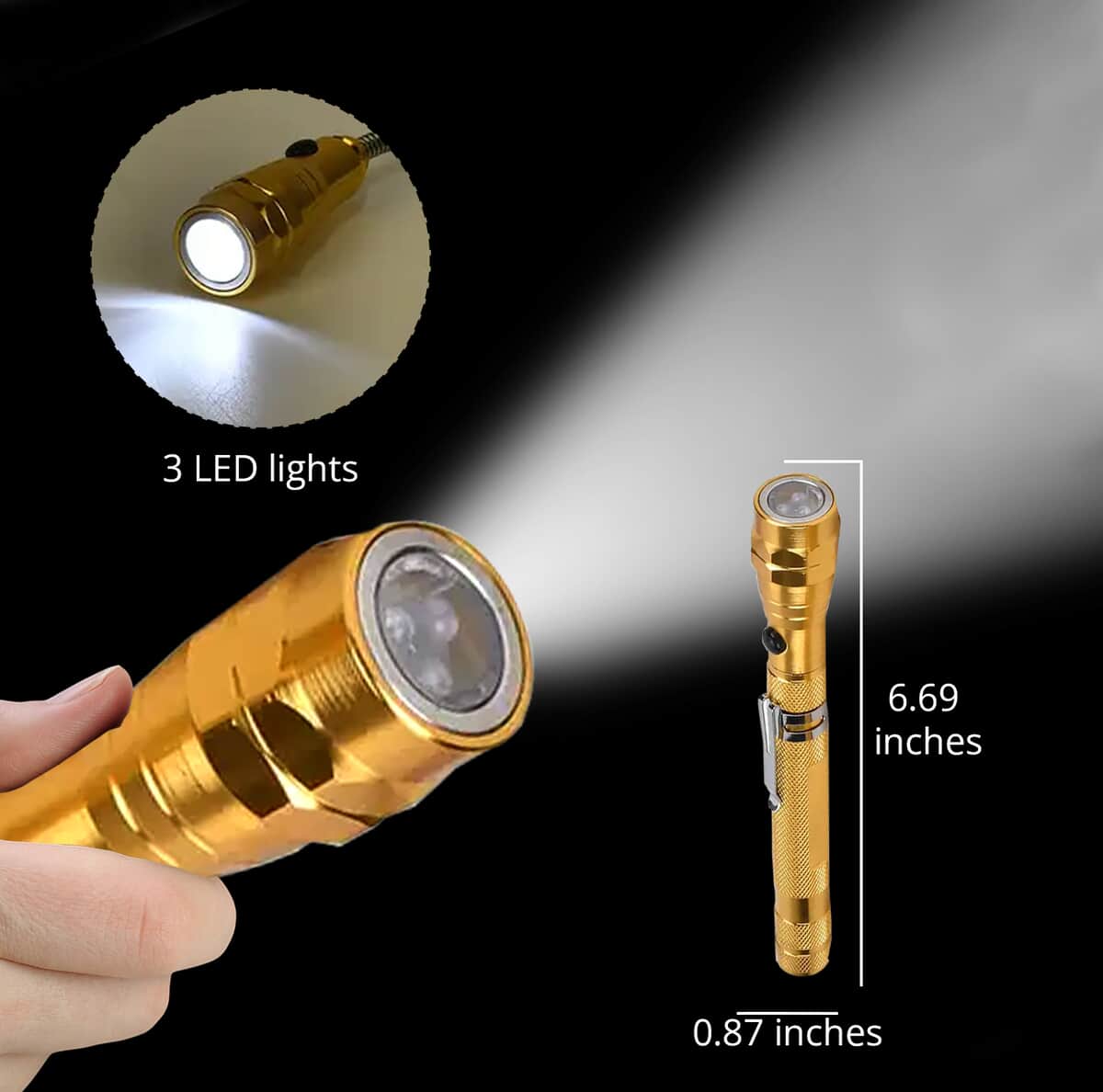Symphony Home Set of 2 Flexible 3LED Flashlight with Magnetic - Champagne Color image number 6