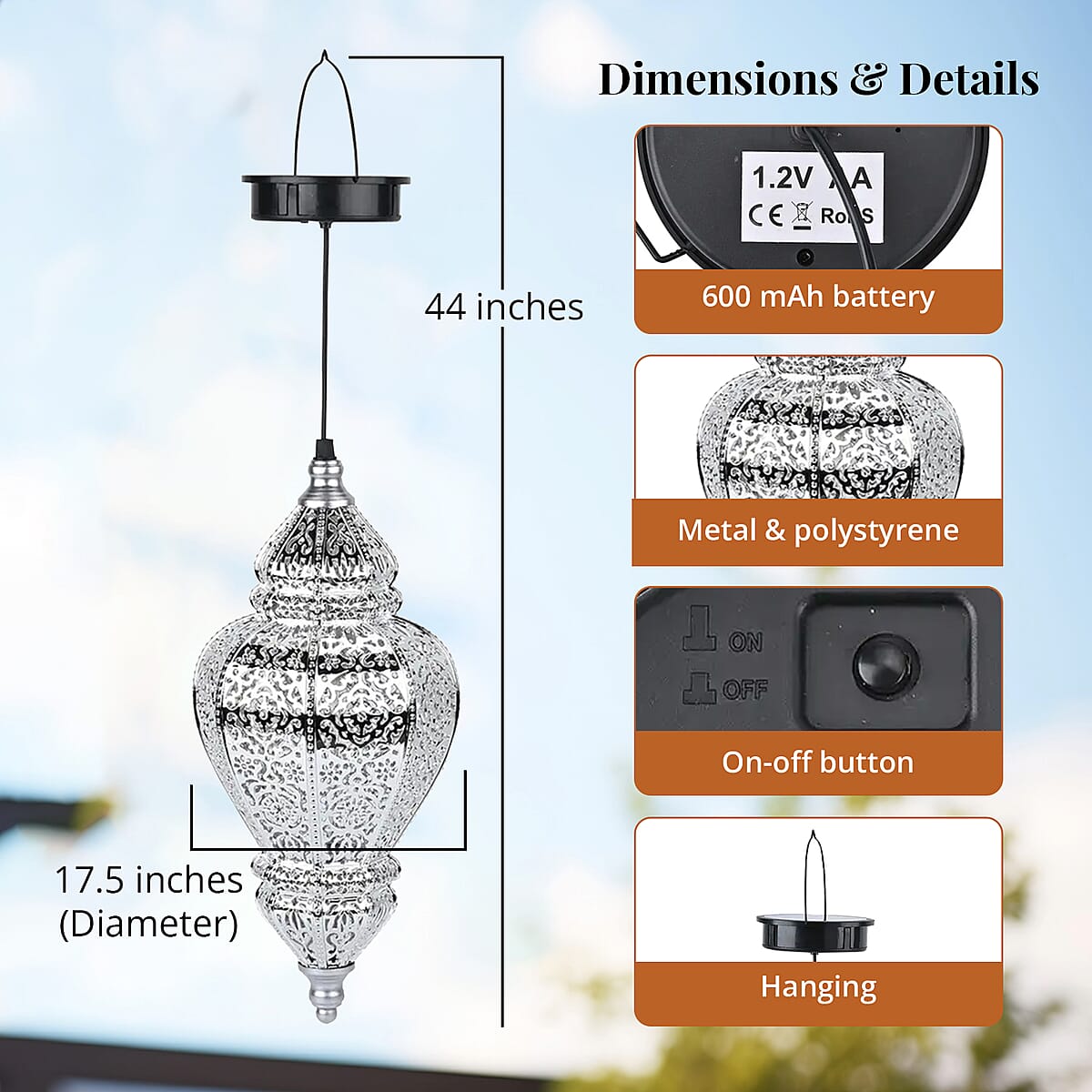 Solar Lights Outdoor Hanging Lantern (600 mAh) image number 2