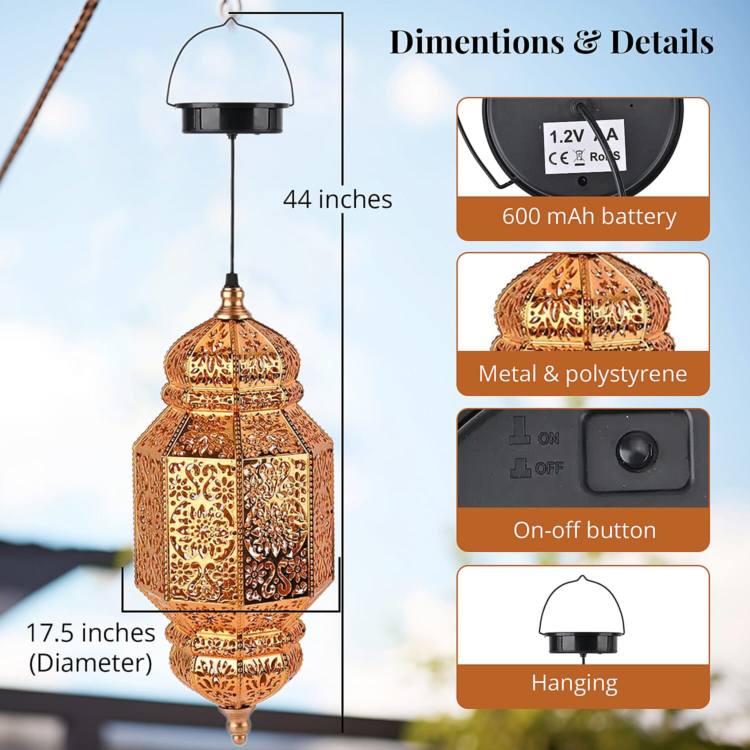 Solar Lights Outdoor Hanging Lantern (600 mAh)