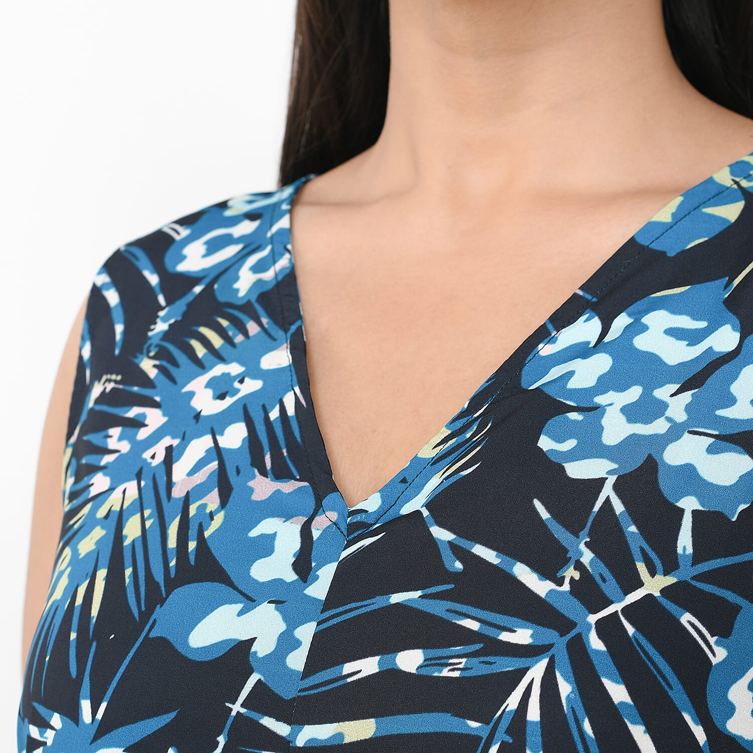 Tamsy Navy Palm Jumpsuit with Back Zipper Closer - M/L
