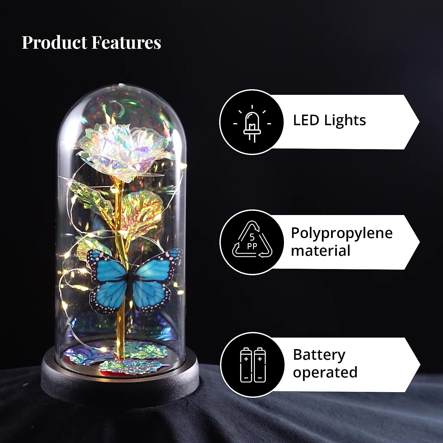 Blue Rose Decoration with LED String Light (3 AAA Battery Not Included)