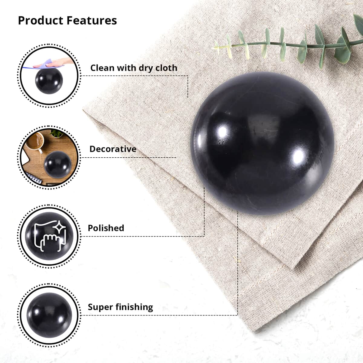 Shungite Sphere Polished Ball, Black Stone Sphere For Home Decor, Black Crystal Home Decor, Gemstone Ball Decor (3cm) 225.00 ctw image number 1