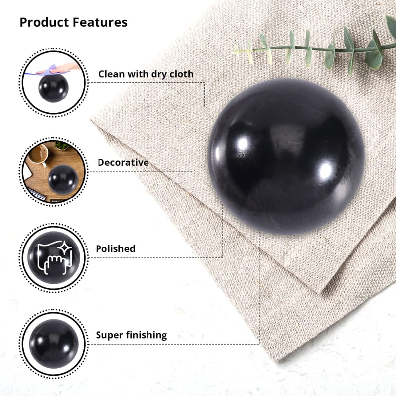 Shungite Sphere Polished Ball, Black Stone Sphere For Home Decor, Black Crystal Home Decor, Gemstone Ball Decor (3cm) 225.00 ctw