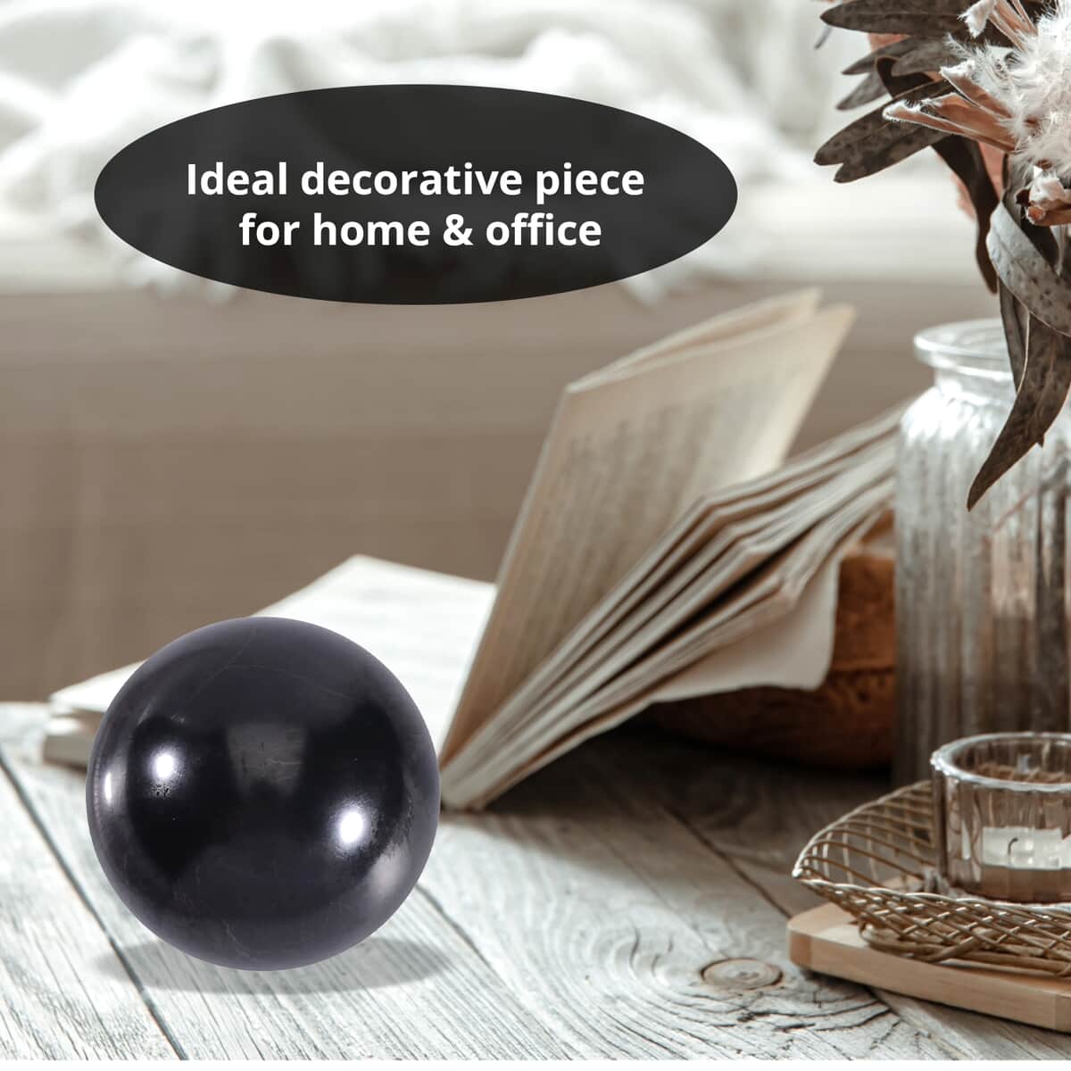 Shungite Sphere Polished Ball, Black Stone Sphere For Home Decor, Black Crystal Home Decor, Gemstone Ball Decor (3cm) 225.00 ctw image number 4