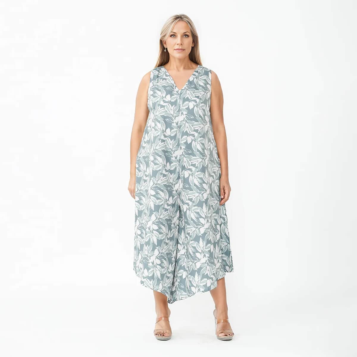 Tamsy Mint Floral Jumpsuit with Back Zipper Closer - M/L image number 2