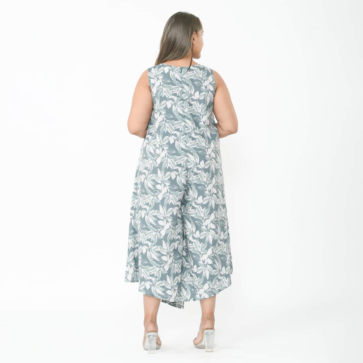 Tamsy Mint Floral Jumpsuit with Back Zipper Closer - XL/XXL image number 1