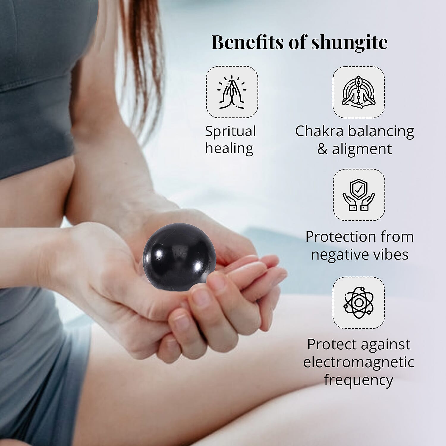 Shungite Sphere Polished Ball, Black Stone Sphere For Home Decor, Black Crystal Home Decor, Gemstone Ball Decor (5cm) 800.00 ctw