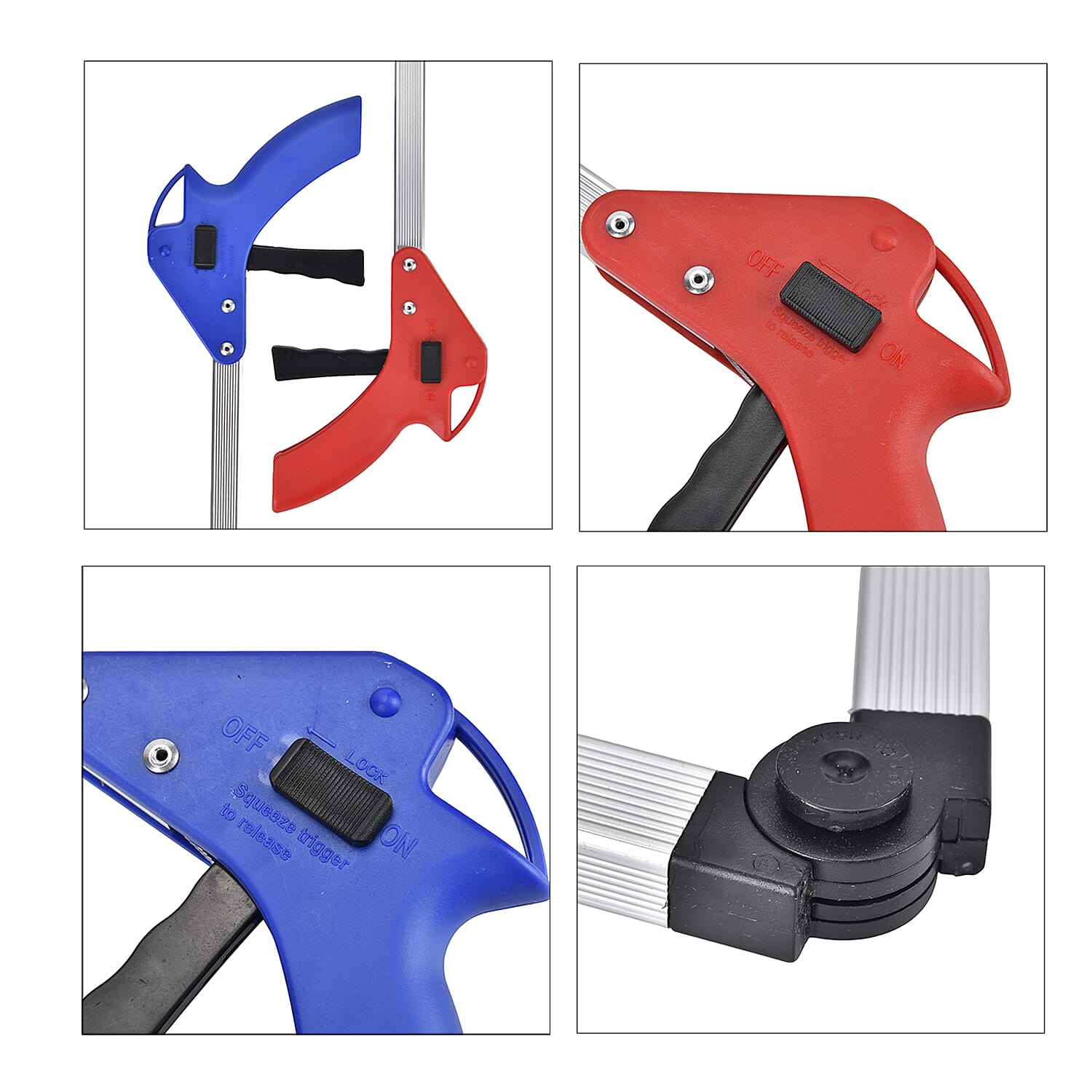 Set of 2 Blue and Red Foldable Long Reach Grabber