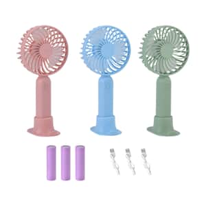 Set of 3 Handheld Fans with Base, 3 Adjustable Speed Mode and USB Charging (3.7W, 2A)