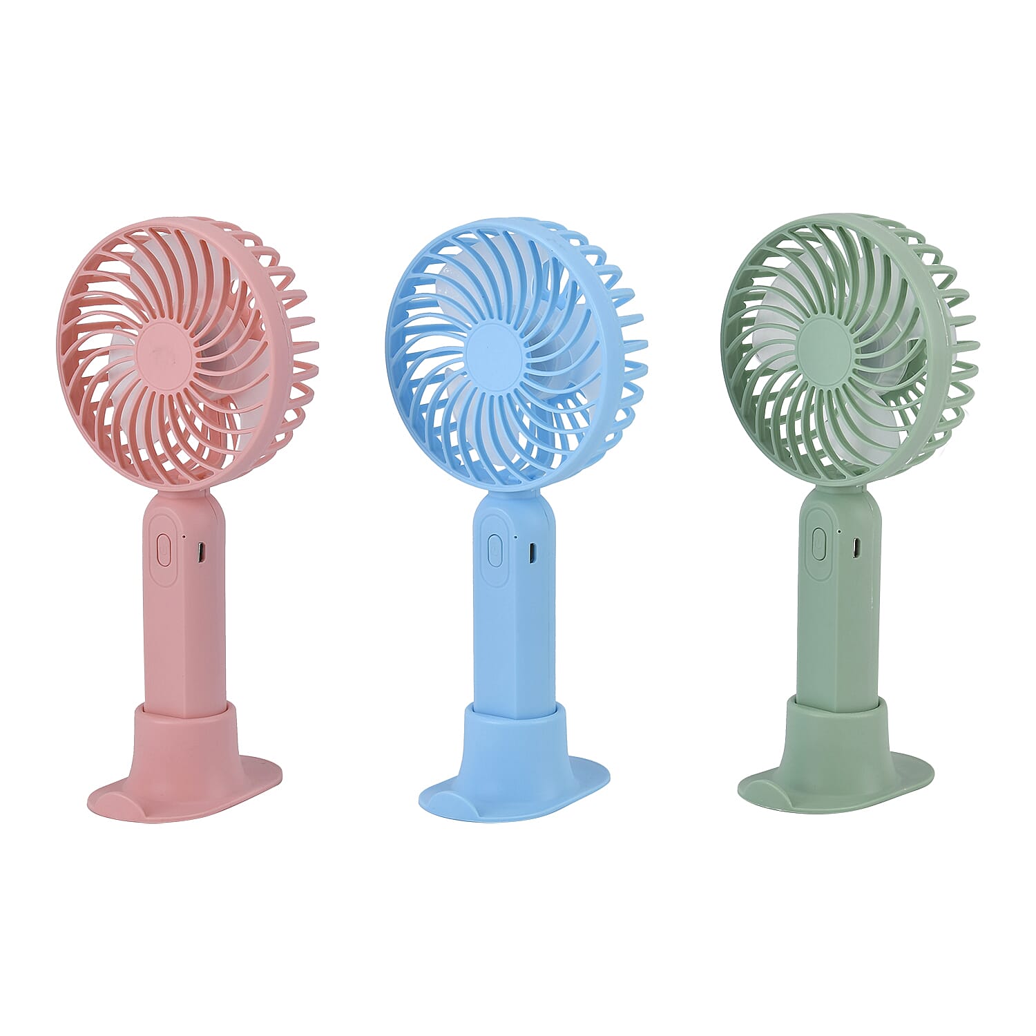 Set of 3 Handheld Fans with Base, 3 Adjustable Speed Mode and USB Charging (3.7W, 2A)