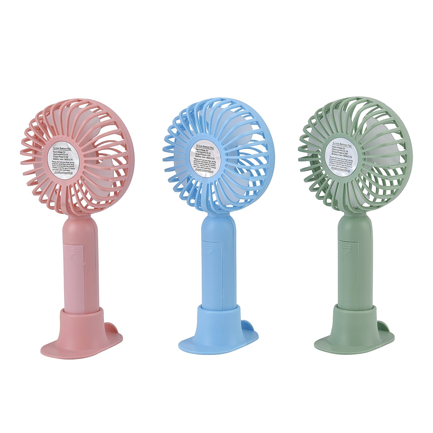 Set of 3 Handheld Fans with Base, 3 Adjustable Speed Mode and USB Charging (3.7W, 2A)