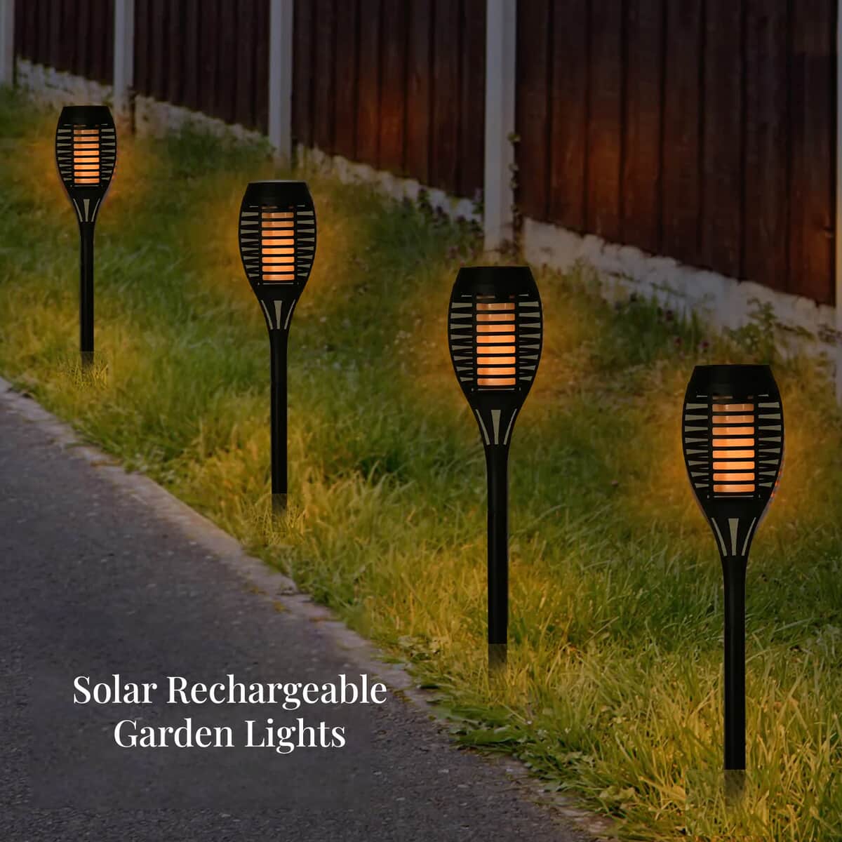 4pk Small Solar Rechargeable Dancing Flame Torch Light image number 1