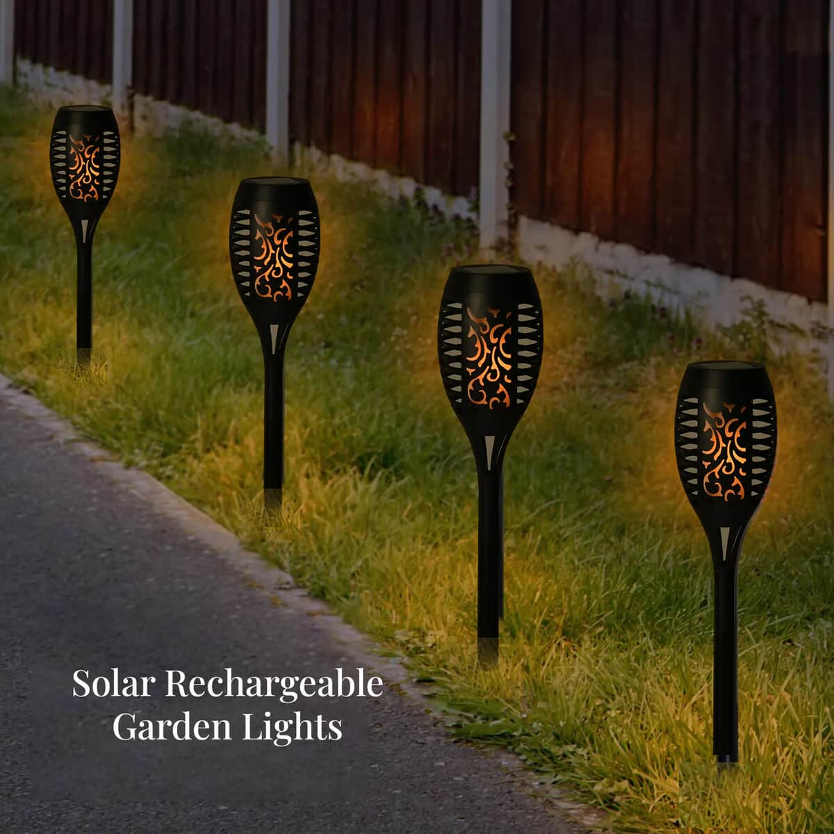 4pk Small Solar Rechargeable Dancing Flame Torch Light image number 1