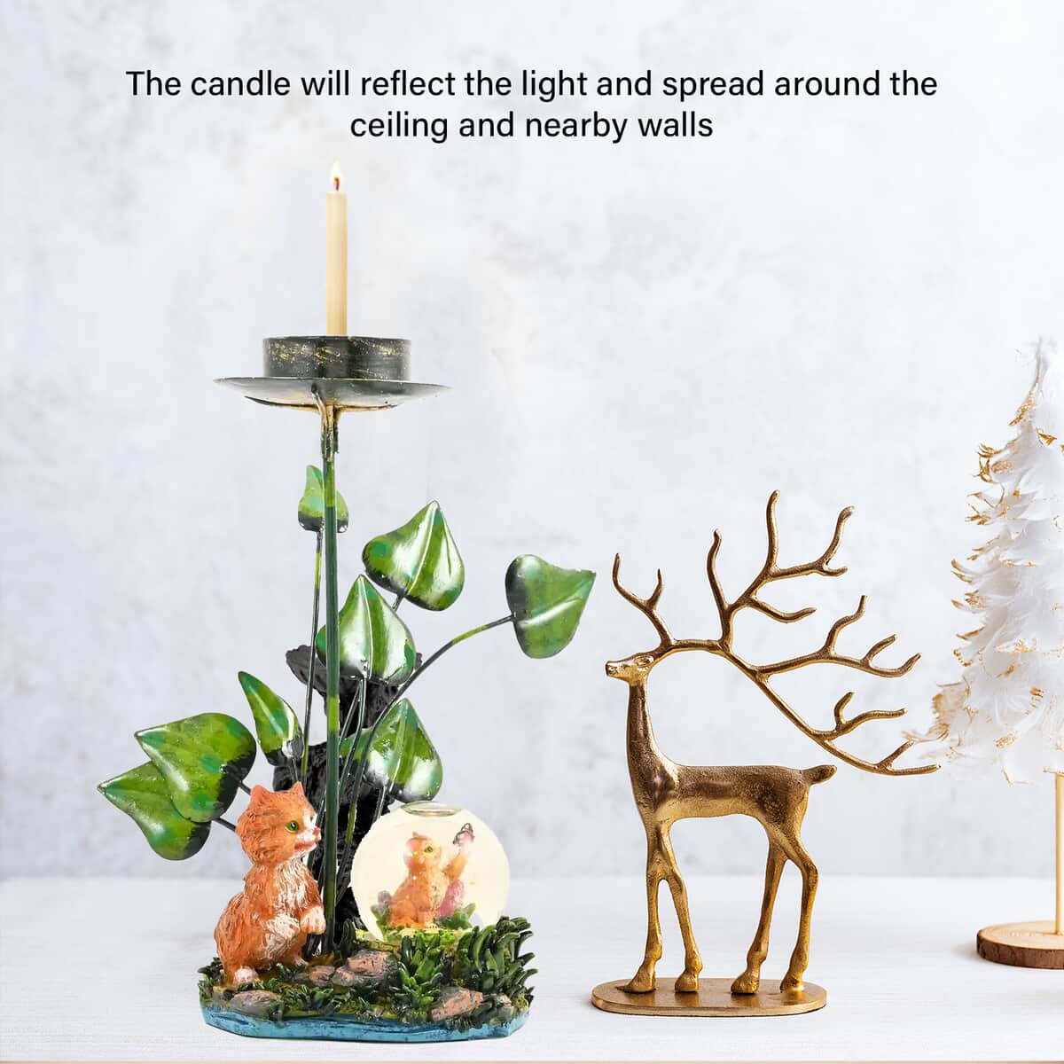 Cat Candle Holder with Water Globe image number 2