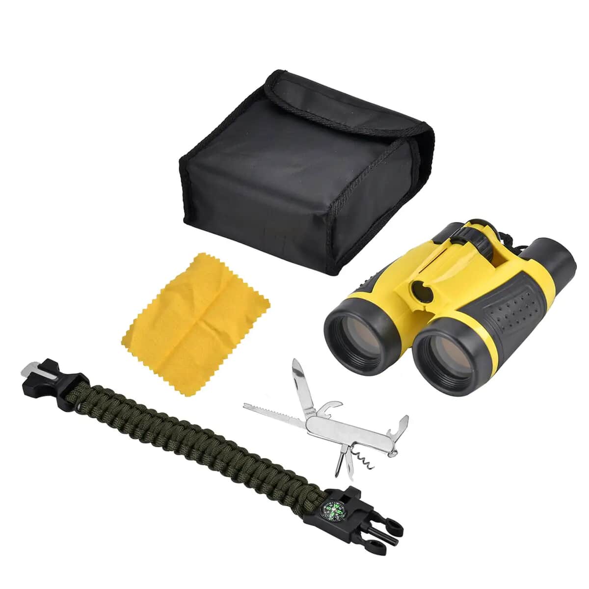 3pcs Set Emergency Survival Kits: Included Telescope, 4-in-1 Survival Bracelet and 6-in-1 Multifunctional Knife - Yellow image number 0