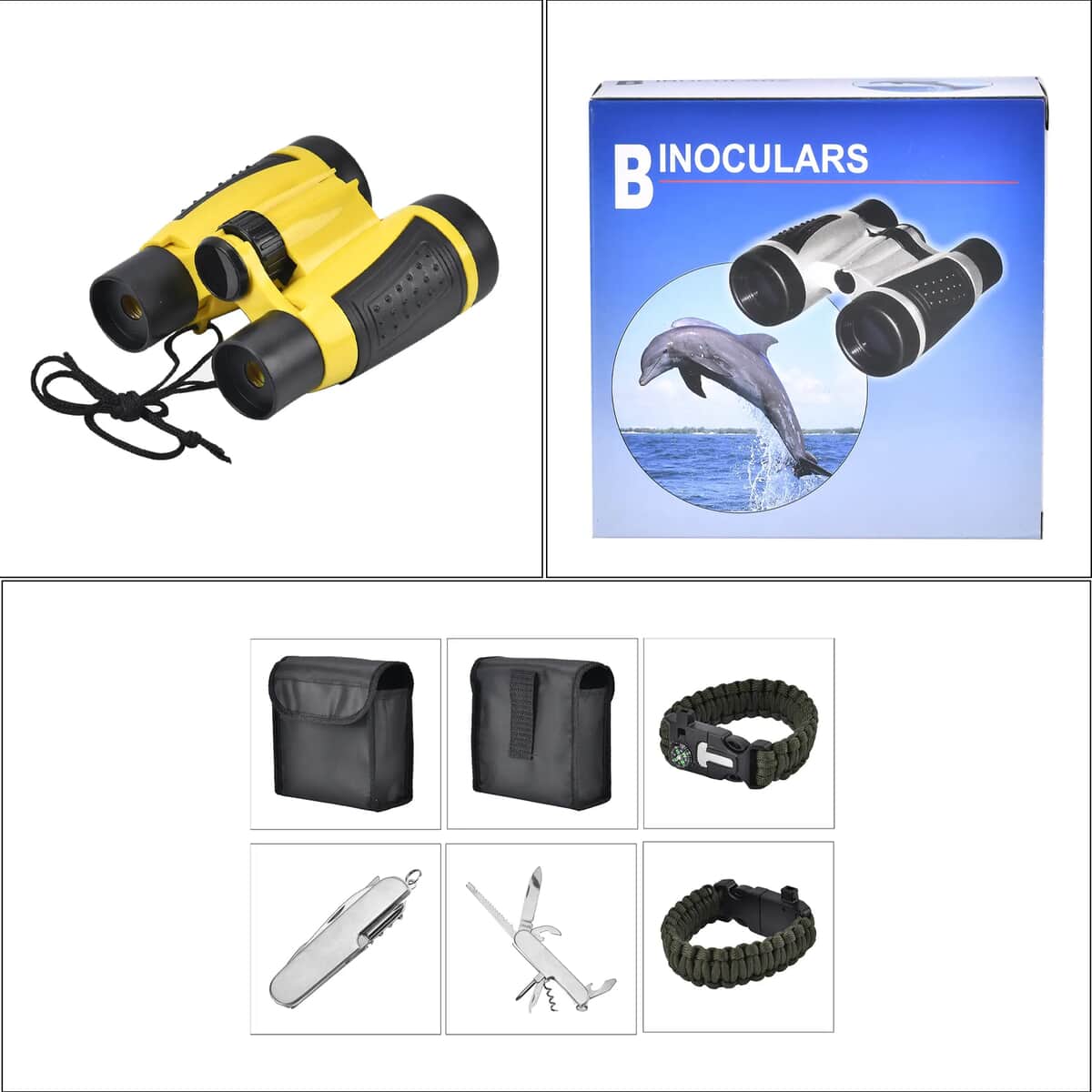 3pcs Set Emergency Survival Kits: Included Telescope, 4-in-1 Survival Bracelet and 6-in-1 Multifunctional Knife - Yellow image number 8