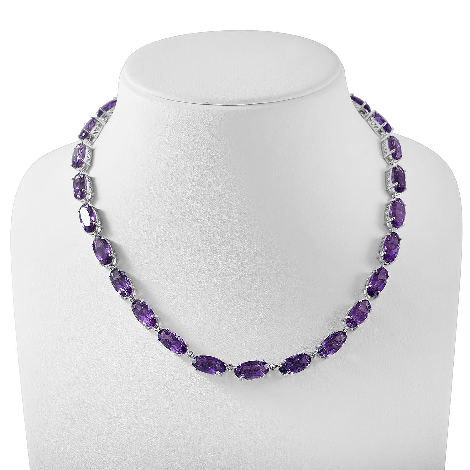 African Amethyst Link Necklace 18 Inches in Platinum Over Sterling Silver 97.20 ctw