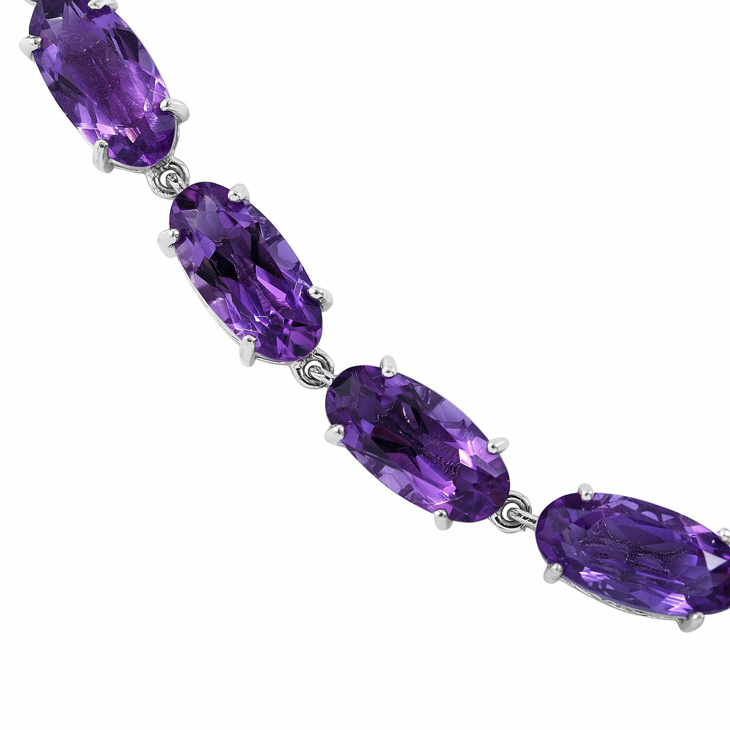 African Amethyst Link Necklace 18 Inches in Platinum Over Sterling Silver 97.20 ctw