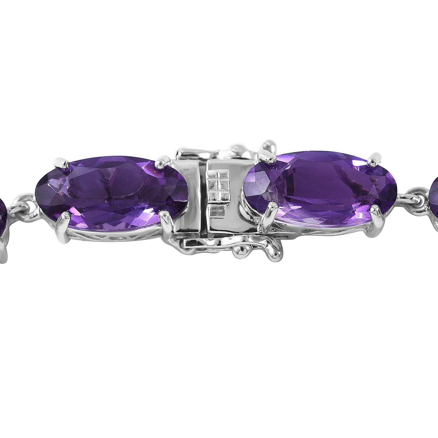 African Amethyst Link Necklace 18 Inches in Platinum Over Sterling Silver 97.20 ctw