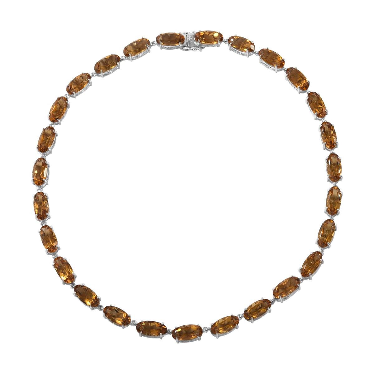Brazilian Citrine Link Necklace 18 Inches in Platinum Over Sterling Silver 96.40 ctw image number 0