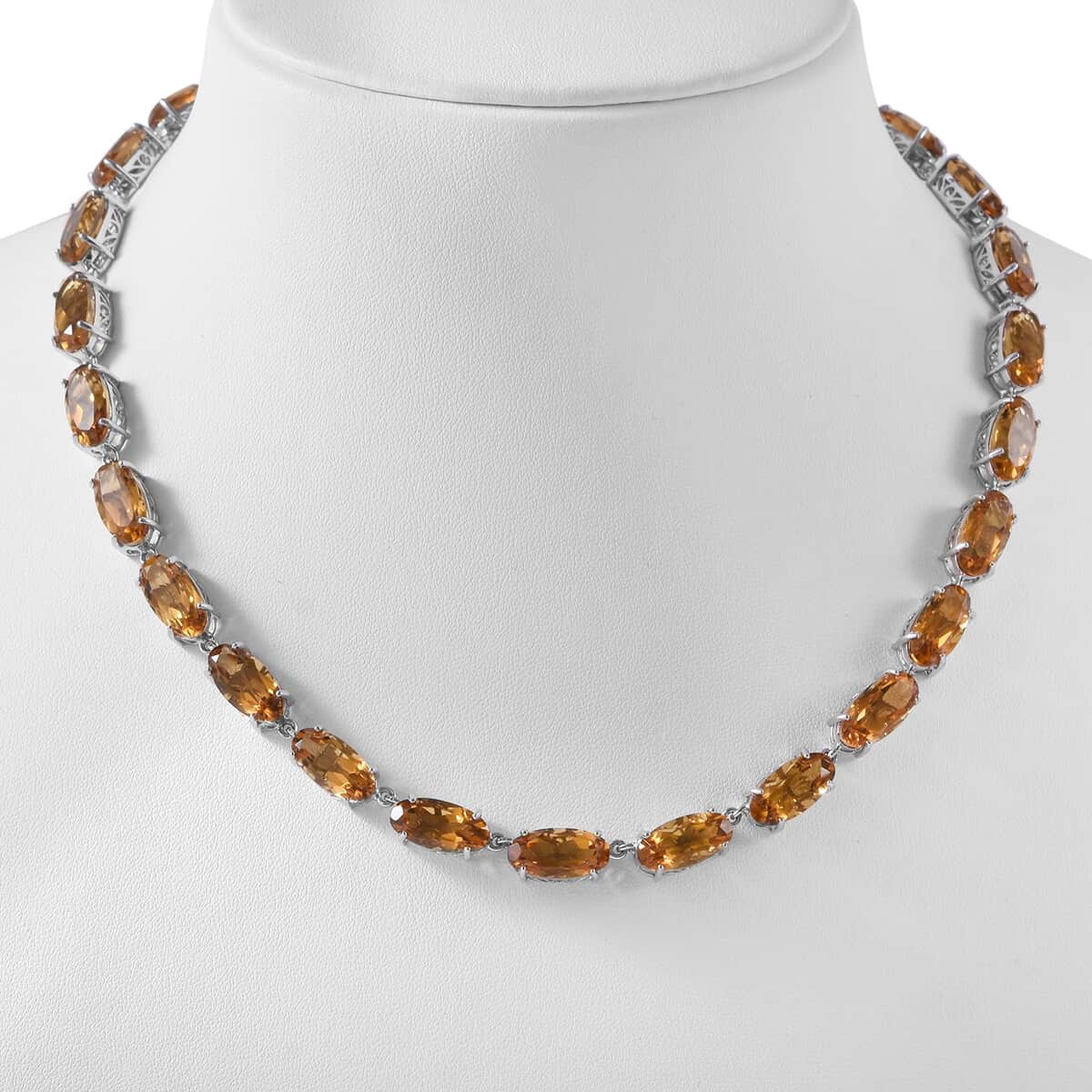 Brazilian Citrine Link Necklace 18 Inches in Platinum Over Sterling Silver 96.40 ctw image number 1